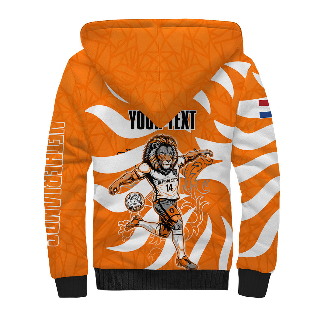 Personalized Netherlands Football Lion Mascot Sherpa Hoodie Dutch Orange Flag Windmill Symbol Comic