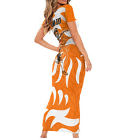 Personalized Netherlands Football Lion Mascot Short Sleeve Bodycon Dress Dutch Orange Flag Windmill Symbol Comic