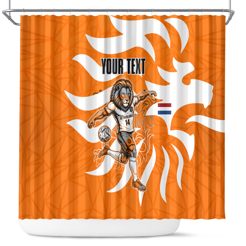 Personalized Netherlands Football Lion Mascot Shower Curtain Dutch Orange Flag Windmill Symbol Comic