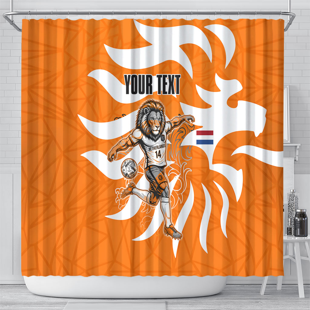 Personalized Netherlands Football Lion Mascot Shower Curtain Dutch Orange Flag Windmill Symbol Comic