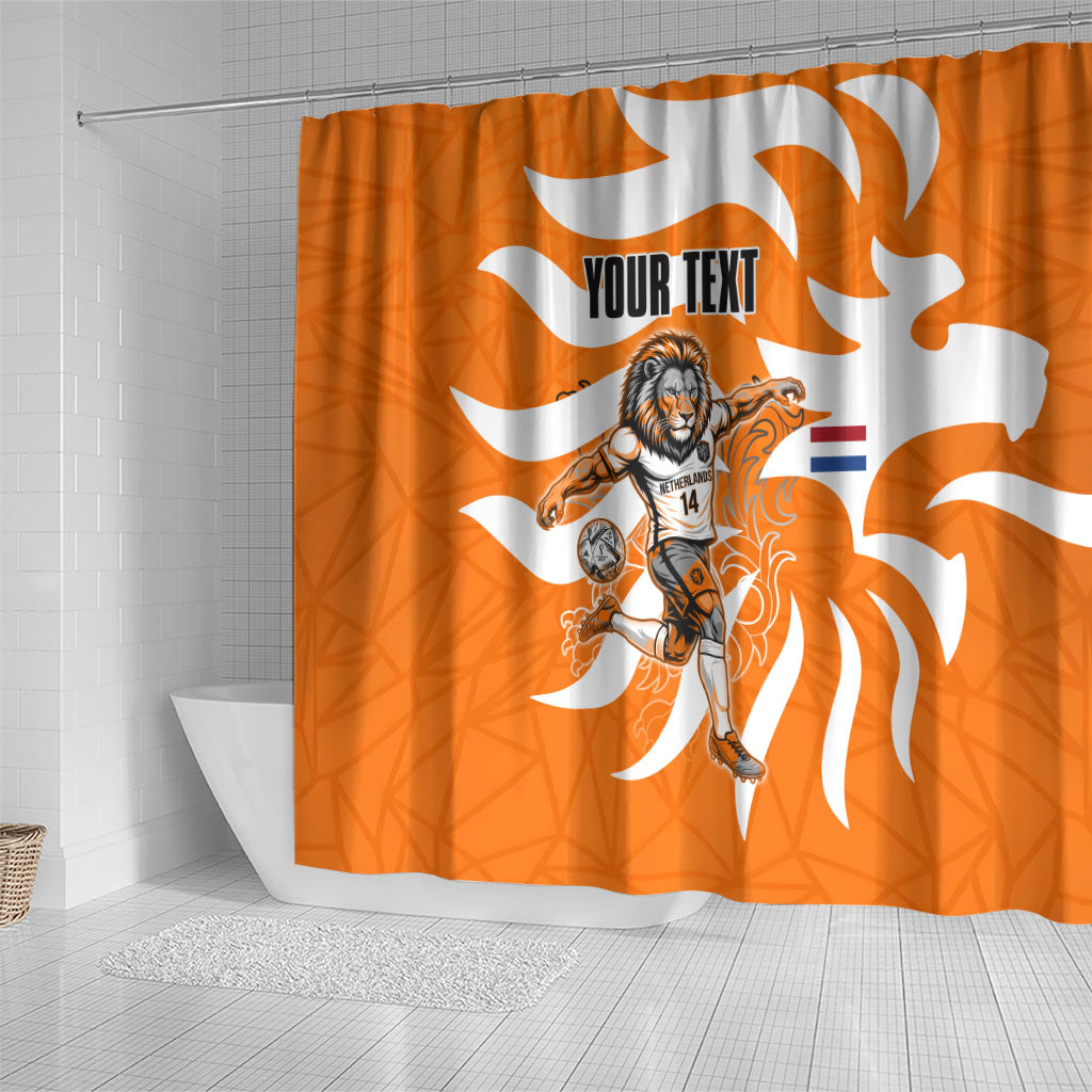 Personalized Netherlands Football Lion Mascot Shower Curtain Dutch Orange Flag Windmill Symbol Comic
