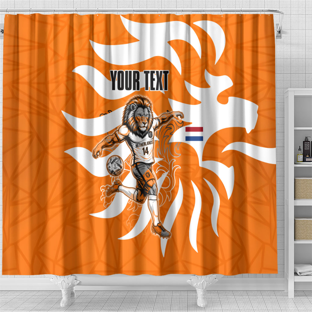 Personalized Netherlands Football Lion Mascot Shower Curtain Dutch Orange Flag Windmill Symbol Comic