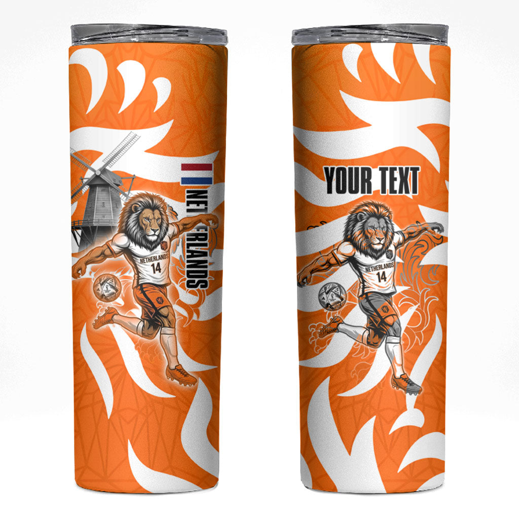 Personalized Netherlands Football Lion Mascot Skinny Tumbler Dutch Orange Flag Windmill Symbol Comic