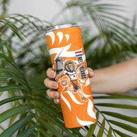 Personalized Netherlands Football Lion Mascot Skinny Tumbler Dutch Orange Flag Windmill Symbol Comic