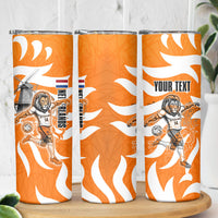 Personalized Netherlands Football Lion Mascot Skinny Tumbler Dutch Orange Flag Windmill Symbol Comic