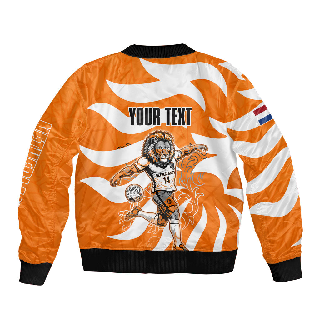 Personalized Netherlands Football Lion Mascot Sleeve Zip Bomber Jacket Dutch Orange Flag Windmill Symbol Comic