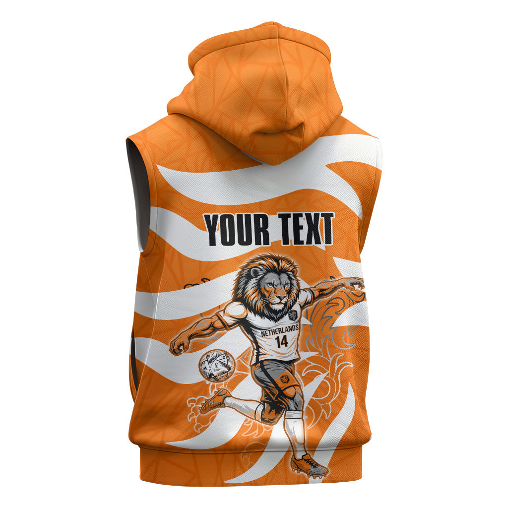 Personalized Netherlands Football Lion Mascot Sleeveless Hoodie Dutch Orange Flag Windmill Symbol Comic
