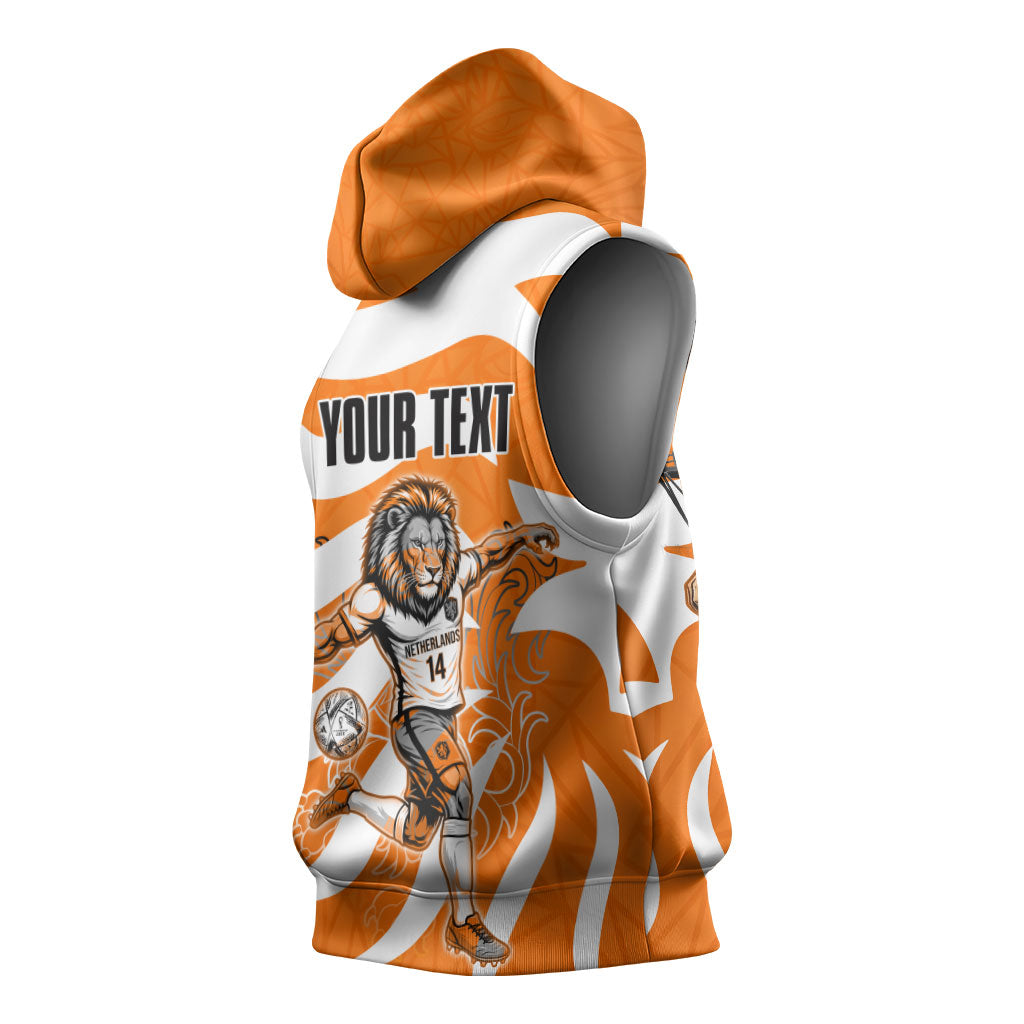 Personalized Netherlands Football Lion Mascot Sleeveless Hoodie Dutch Orange Flag Windmill Symbol Comic