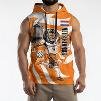 Personalized Netherlands Football Lion Mascot Sleeveless Hoodie Dutch Orange Flag Windmill Symbol Comic