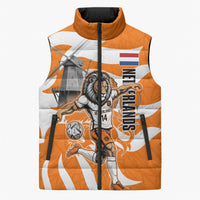 Personalized Netherlands Football Lion Mascot Sleeveless Puffer Jacket Dutch Orange Flag Windmill Symbol Comic