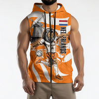 Personalized Netherlands Football Lion Mascot Sleeveless Zip Hoodie Dutch Orange Flag Windmill Symbol Comic