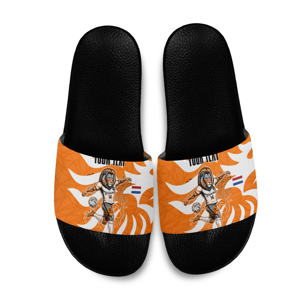 Personalized Netherlands Football Lion Mascot Slide Sandals Dutch Orange Flag Windmill Symbol Comic