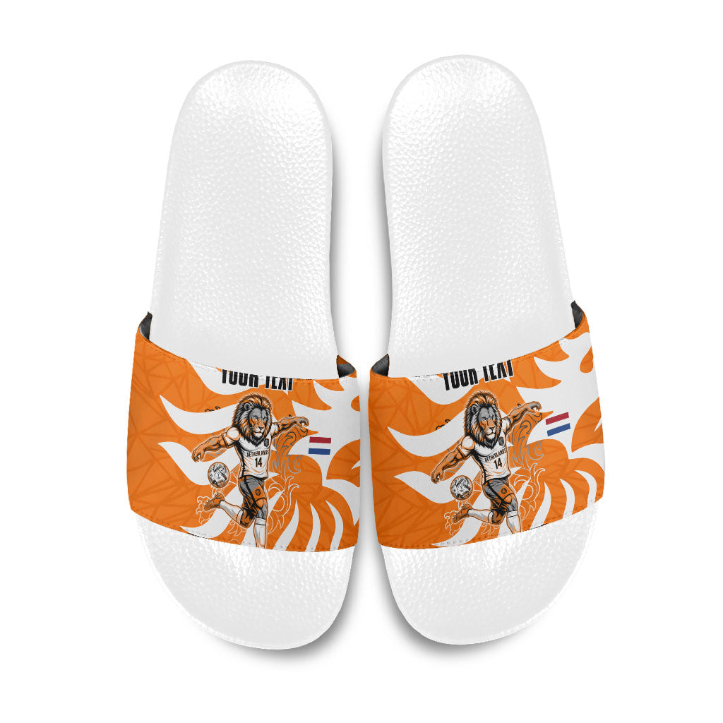 Personalized Netherlands Football Lion Mascot Slide Sandals Dutch Orange Flag Windmill Symbol Comic