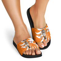 Personalized Netherlands Football Lion Mascot Slide Sandals Dutch Orange Flag Windmill Symbol Comic