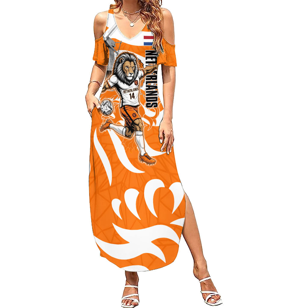 Personalized Netherlands Football Lion Mascot Summer Maxi Dress Dutch Orange Flag Windmill Symbol Comic