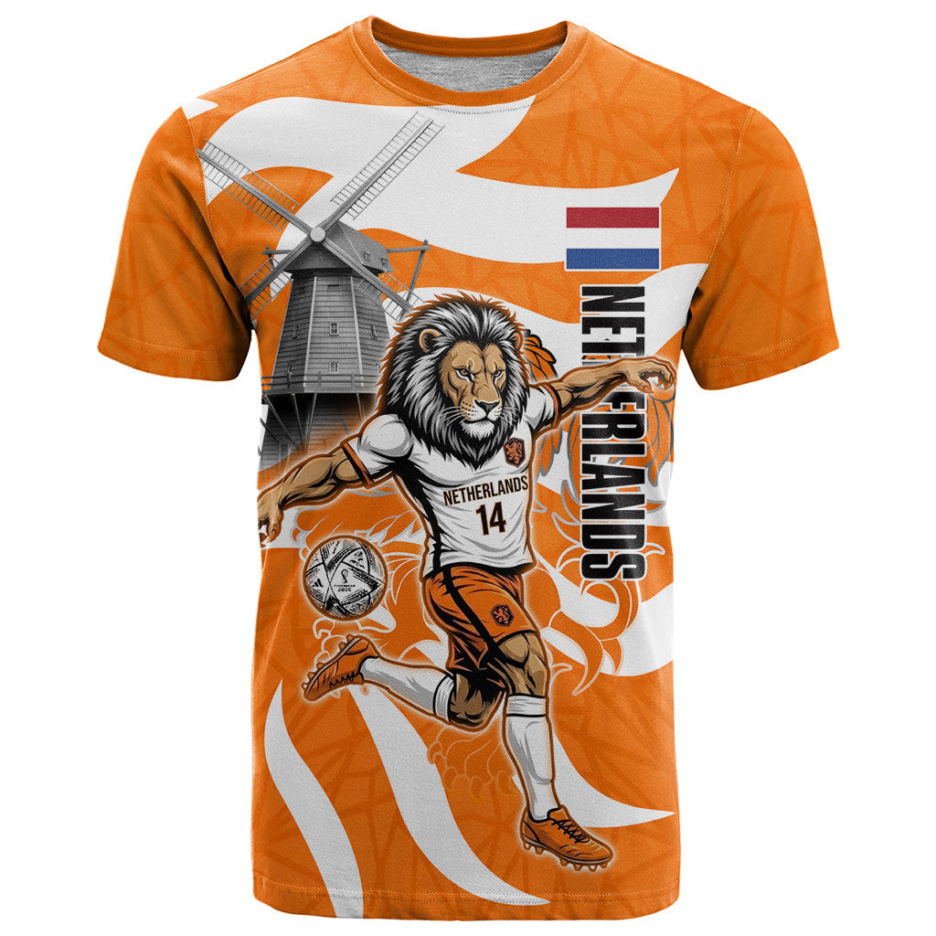Personalized Netherlands Football Lion Mascot T Shirt Dutch Orange Flag Windmill Symbol Comic