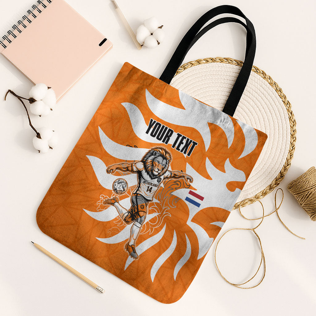 Personalized Netherlands Football Lion Mascot Tote Bag Dutch Orange Flag Windmill Symbol Comic
