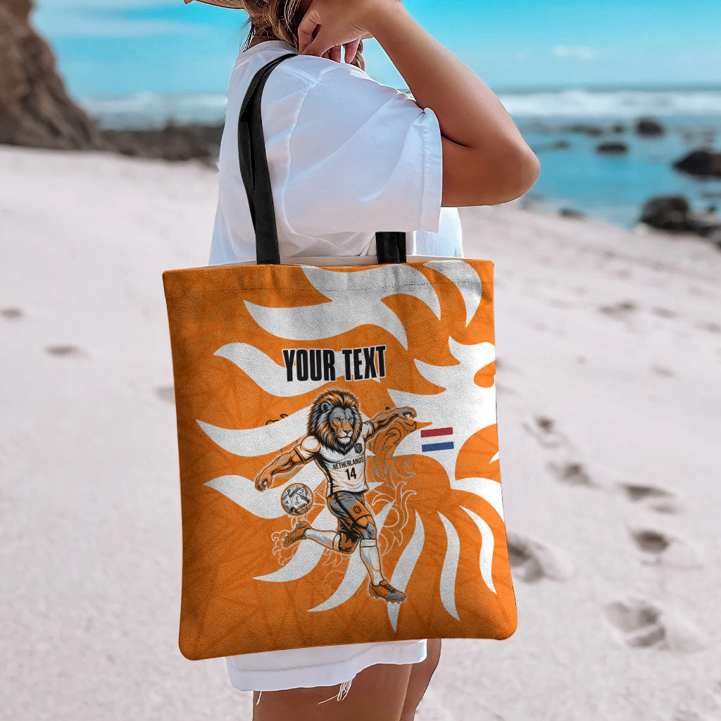 Personalized Netherlands Football Lion Mascot Tote Bag Dutch Orange Flag Windmill Symbol Comic