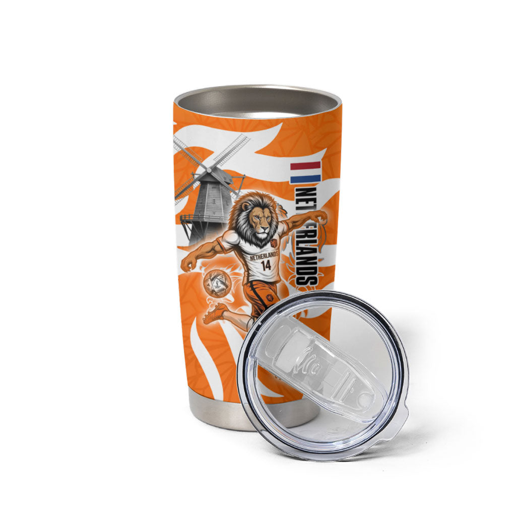 Personalized Netherlands Football Lion Mascot Tumbler Cup Dutch Orange Flag Windmill Symbol Comic