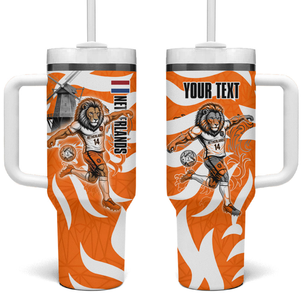 Personalized Netherlands Football Lion Mascot Tumbler With Handle Dutch Orange Flag Windmill Symbol Comic