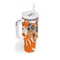 Personalized Netherlands Football Lion Mascot Tumbler With Handle Dutch Orange Flag Windmill Symbol Comic