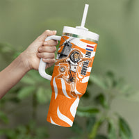 Personalized Netherlands Football Lion Mascot Tumbler With Handle Dutch Orange Flag Windmill Symbol Comic