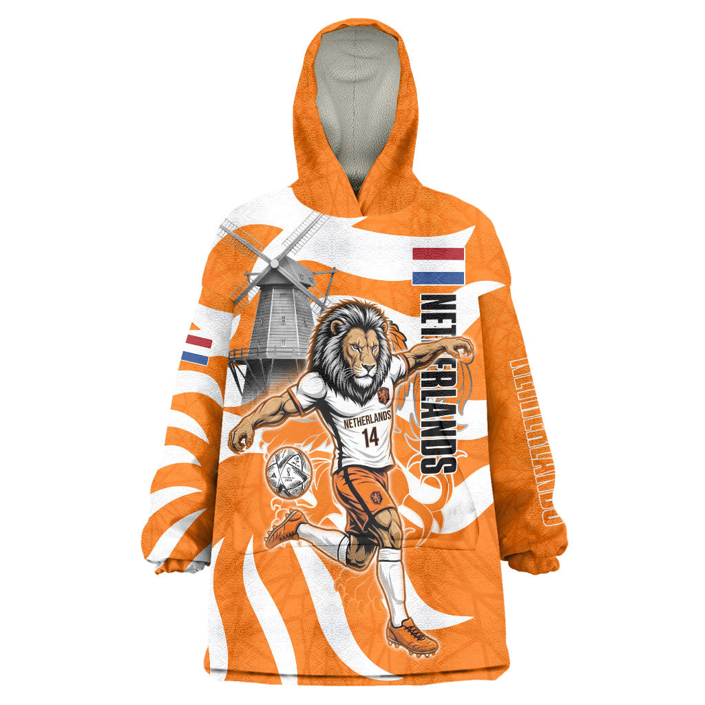 Personalized Netherlands Football Lion Mascot Wearable Blanket Hoodie Dutch Orange Flag Windmill Symbol Comic