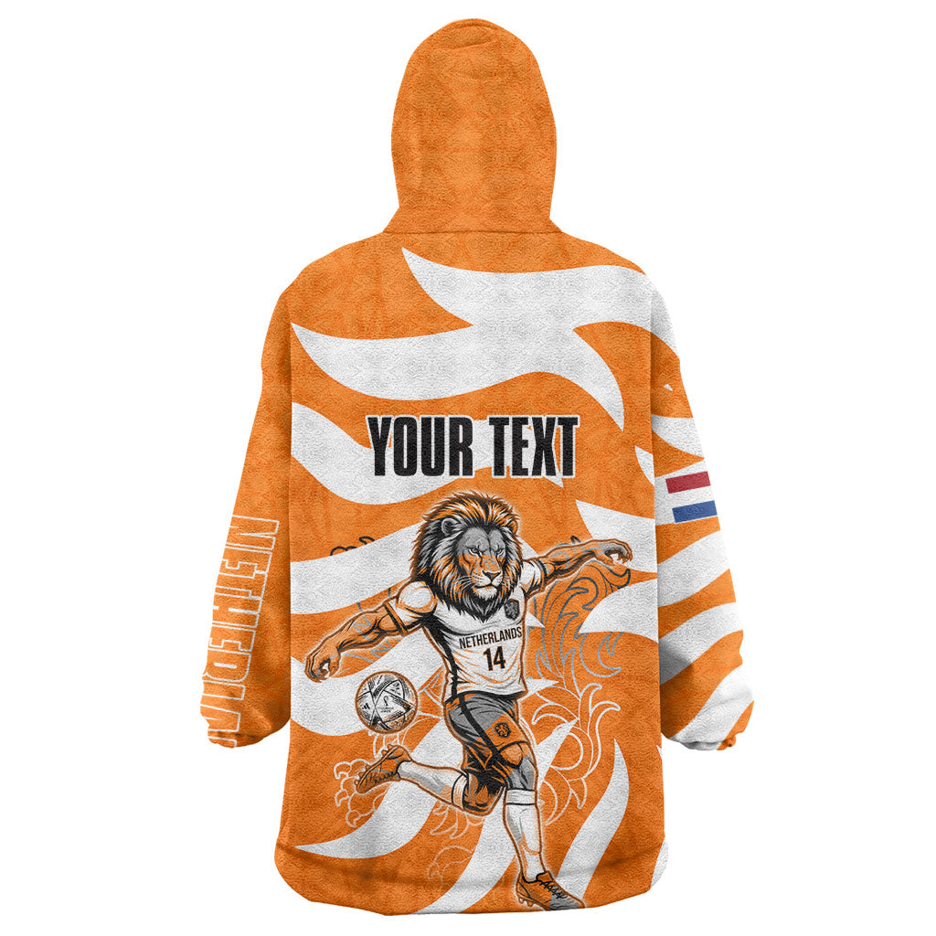 Personalized Netherlands Football Lion Mascot Wearable Blanket Hoodie Dutch Orange Flag Windmill Symbol Comic