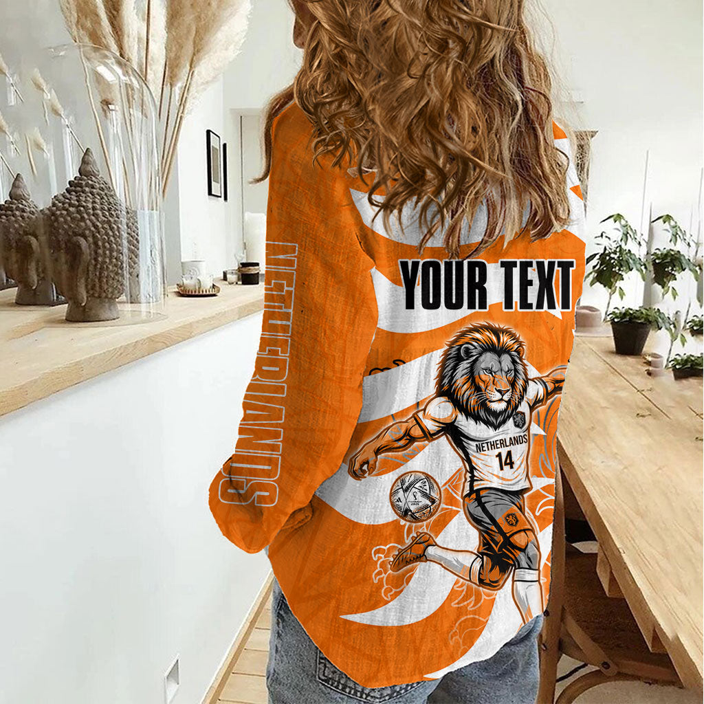 Personalized Netherlands Football Lion Mascot Women Casual Shirt Dutch Orange Flag Windmill Symbol Comic