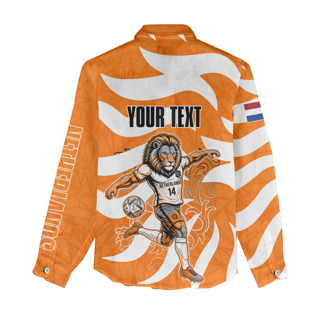 Personalized Netherlands Football Lion Mascot Women Casual Shirt Dutch Orange Flag Windmill Symbol Comic
