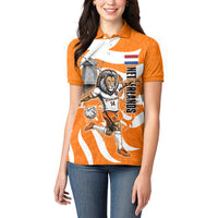 Personalized Netherlands Football Lion Mascot Women Polo Shirt Dutch Orange Flag Windmill Symbol Comic