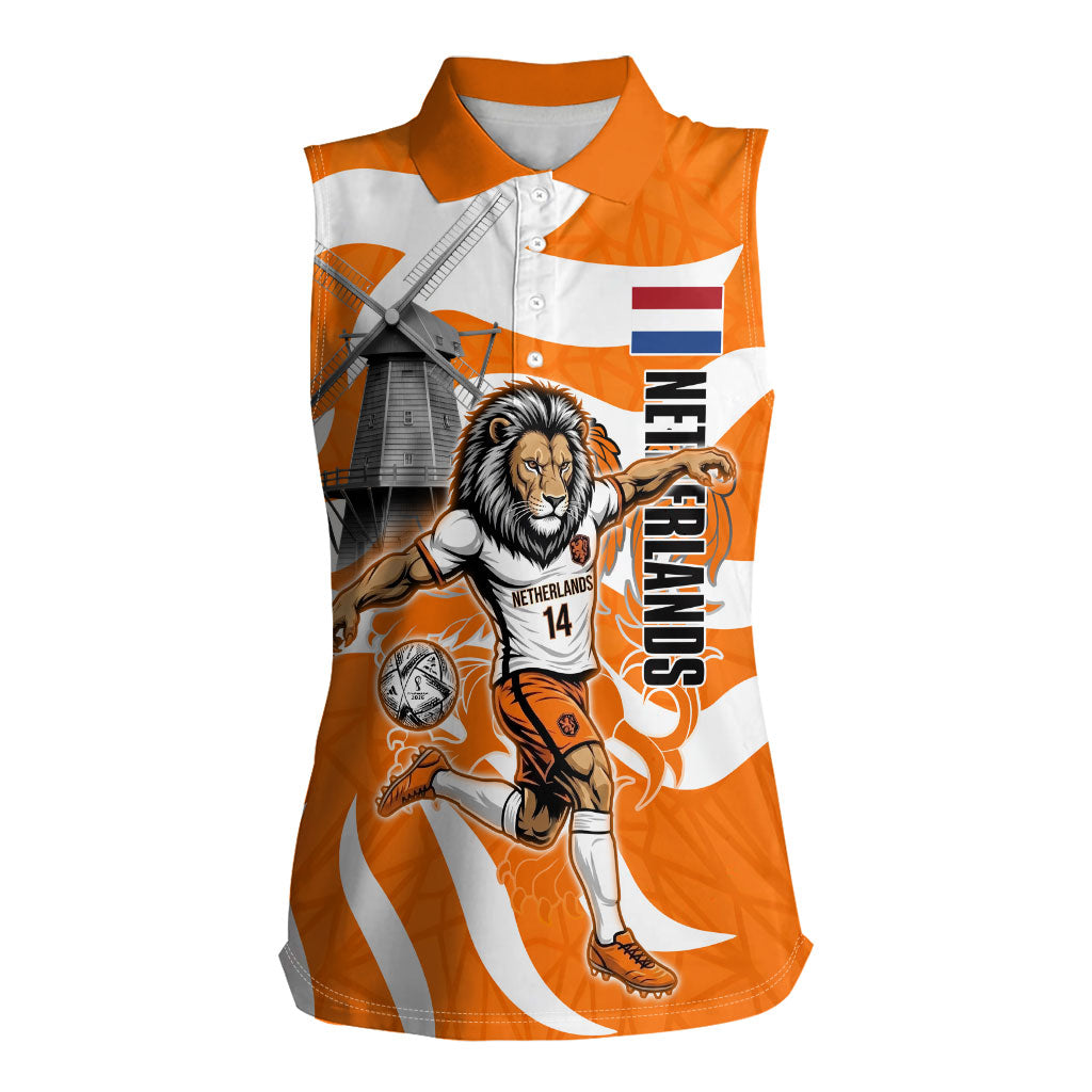 Personalized Netherlands Football Lion Mascot Women Sleeveless Polo Shirt Dutch Orange Flag Windmill Symbol Comic