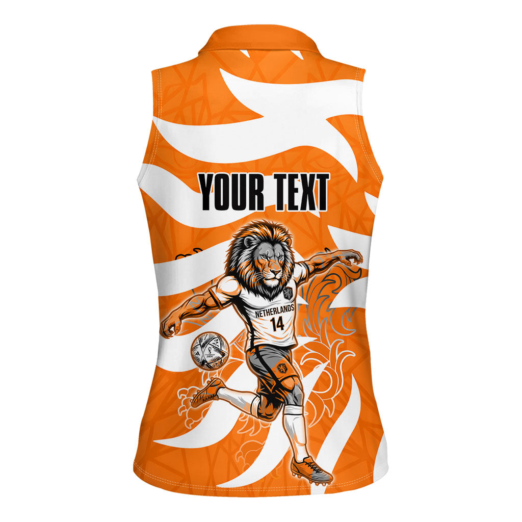 Personalized Netherlands Football Lion Mascot Women Sleeveless Polo Shirt Dutch Orange Flag Windmill Symbol Comic