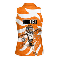 Personalized Netherlands Football Lion Mascot Women Sleeveless Polo Shirt Dutch Orange Flag Windmill Symbol Comic