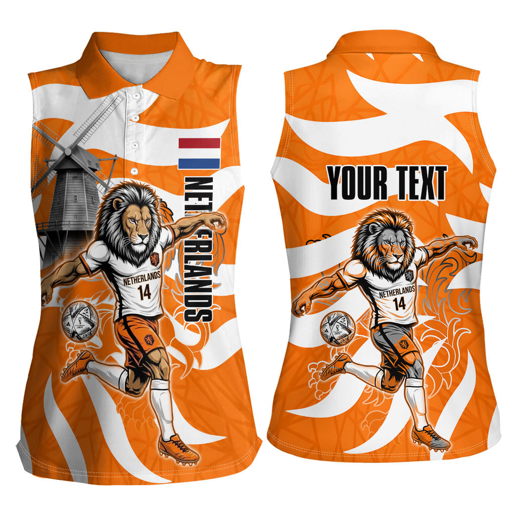 Personalized Netherlands Football Lion Mascot Women Sleeveless Polo Shirt Dutch Orange Flag Windmill Symbol Comic
