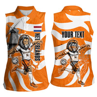 Personalized Netherlands Football Lion Mascot Women Sleeveless Polo Shirt Dutch Orange Flag Windmill Symbol Comic