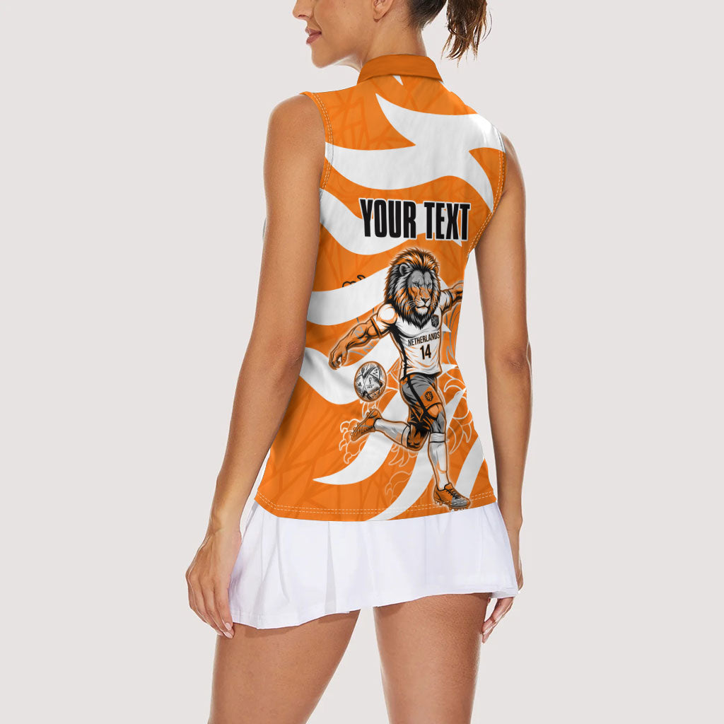 Personalized Netherlands Football Lion Mascot Women Sleeveless Polo Shirt Dutch Orange Flag Windmill Symbol Comic