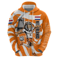 Personalized Netherlands Football Lion Mascot Zip Hoodie Dutch Orange Flag Windmill Symbol Comic