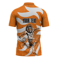 Personalized Netherlands Football Lion Mascot Zipper Polo Shirt Dutch Orange Flag Windmill Symbol Comic