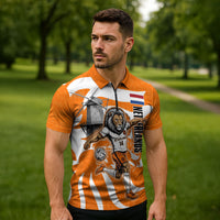 Personalized Netherlands Football Lion Mascot Zipper Polo Shirt Dutch Orange Flag Windmill Symbol Comic
