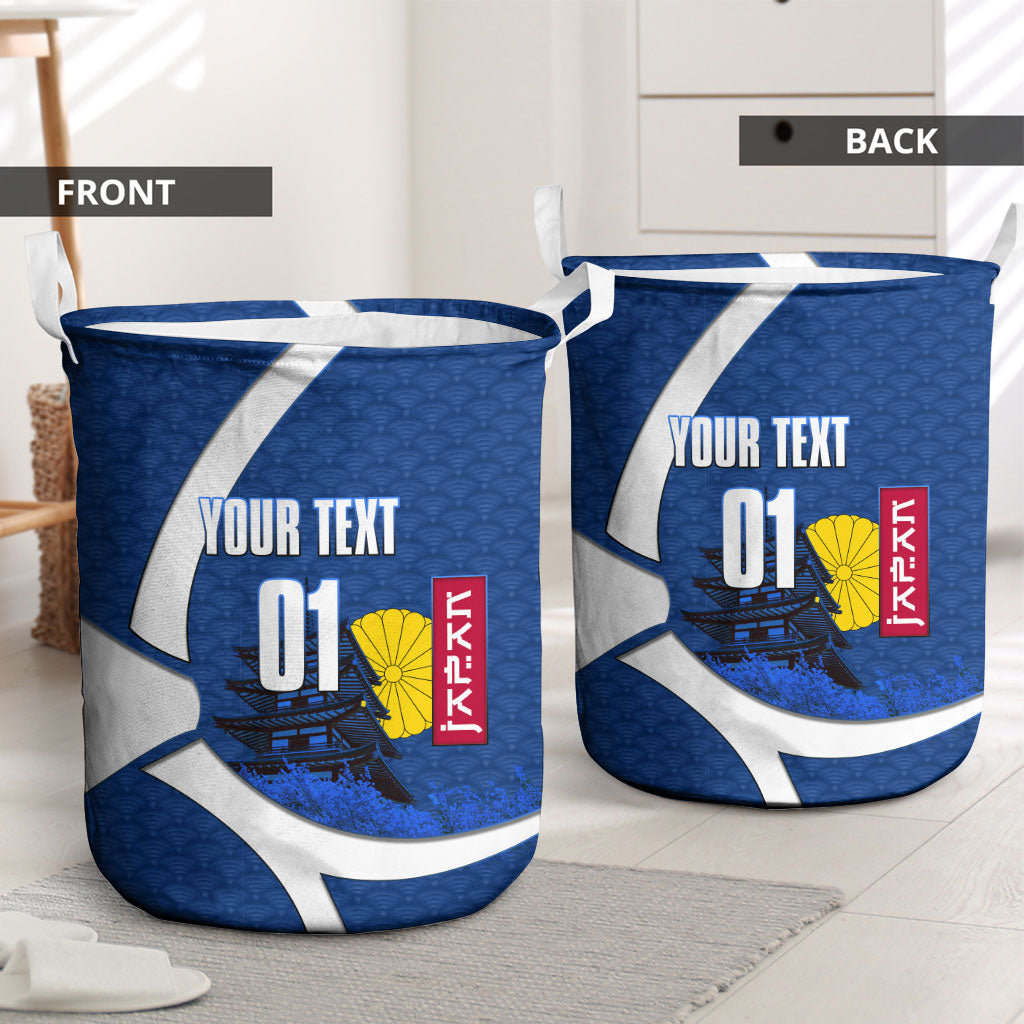 Personalized Japan Football Kitsune Mascot Laundry Basket Japanese Pagoda Kitsune Mask Blue Samurai Style