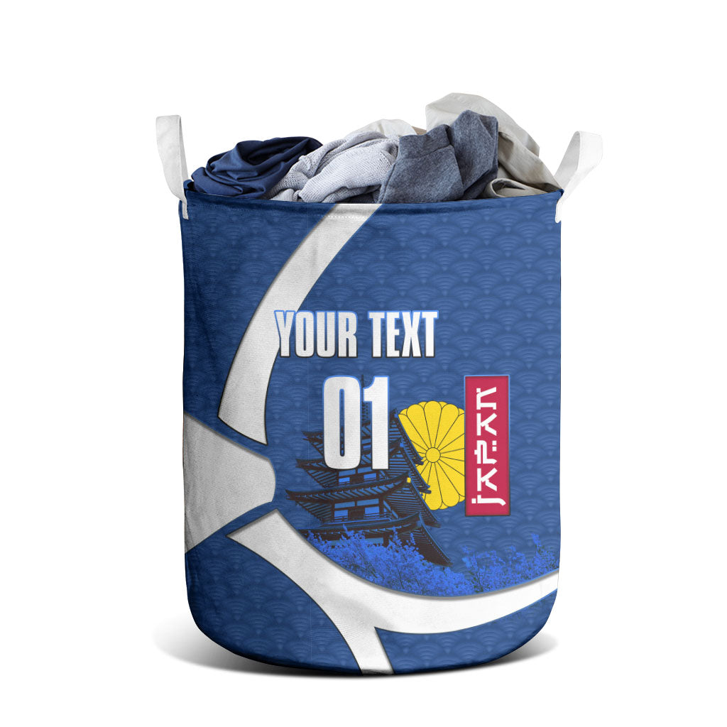 Personalized Japan Football Kitsune Mascot Laundry Basket Japanese Pagoda Kitsune Mask Blue Samurai Style