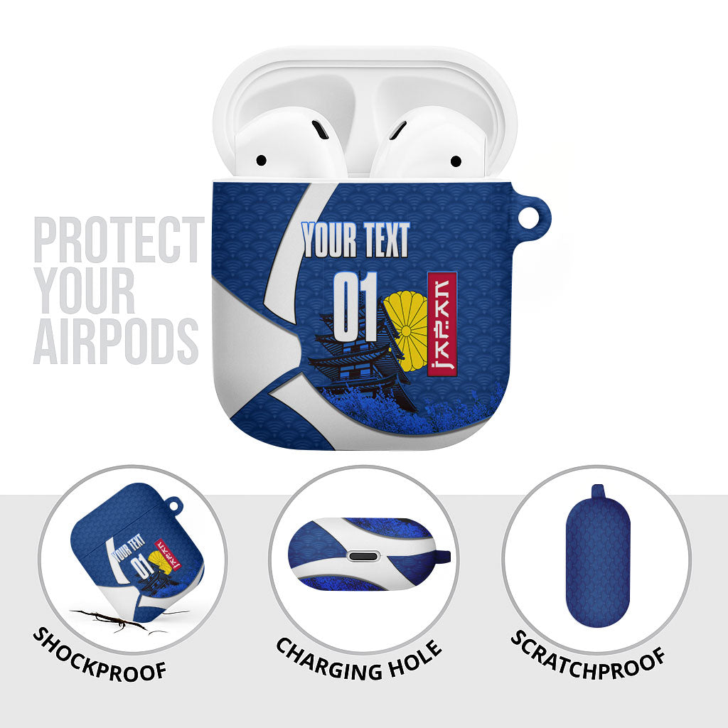 Personalized Japan Football Kitsune Mascot AirPods Case Japanese Pagoda Kitsune Mask Blue Samurai Style