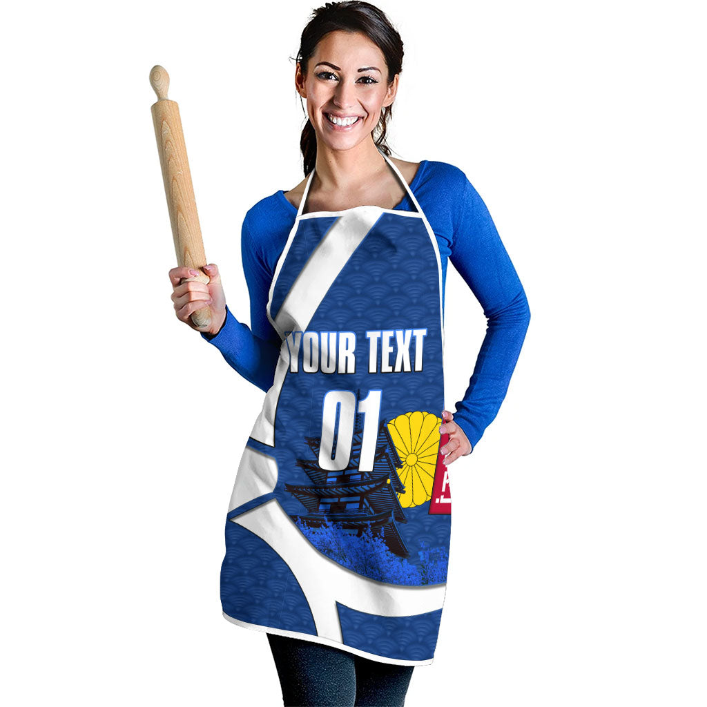 Personalized Japan Football Kitsune Mascot Apron Japanese Pagoda Kitsune Mask Blue Samurai Style