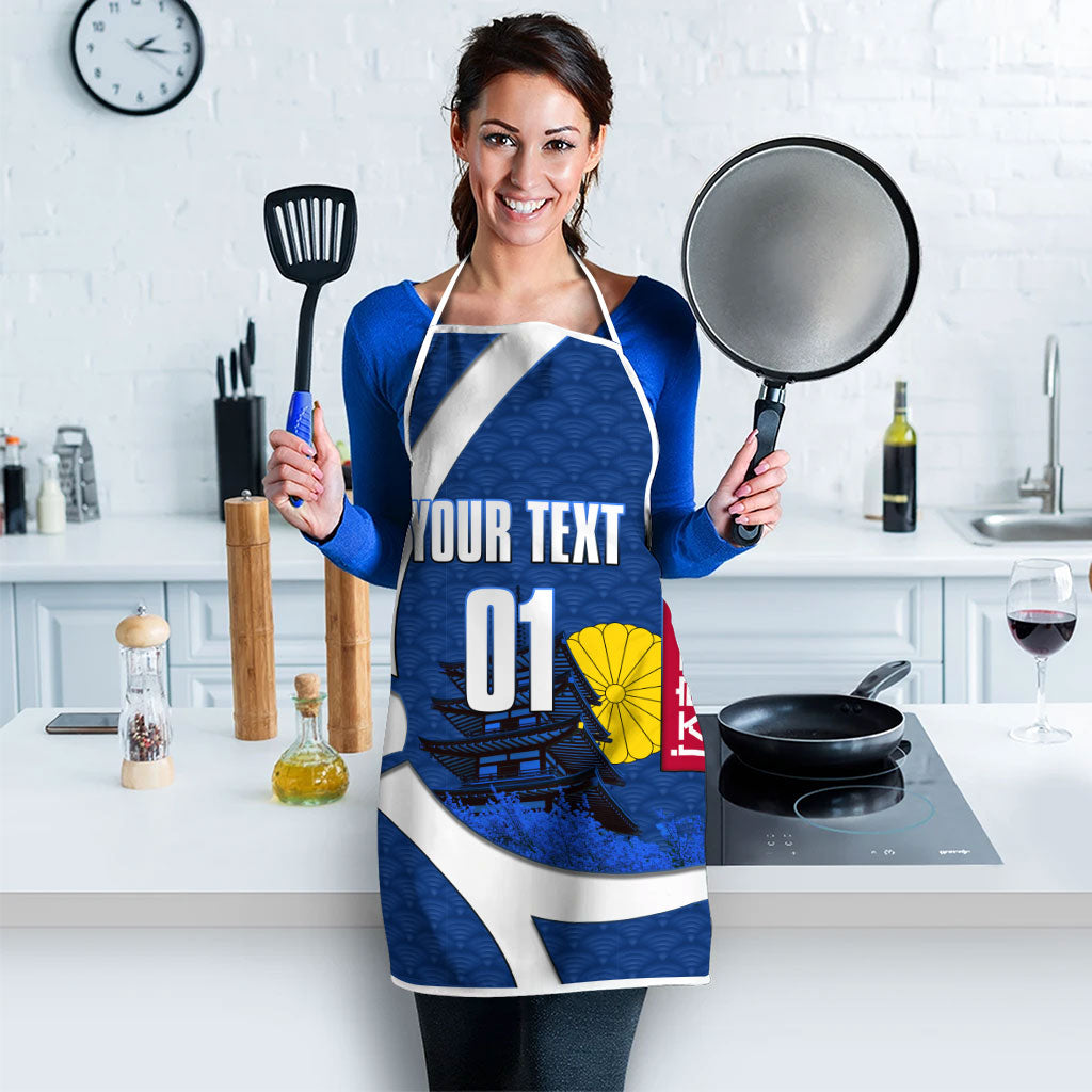 Personalized Japan Football Kitsune Mascot Apron Japanese Pagoda Kitsune Mask Blue Samurai Style