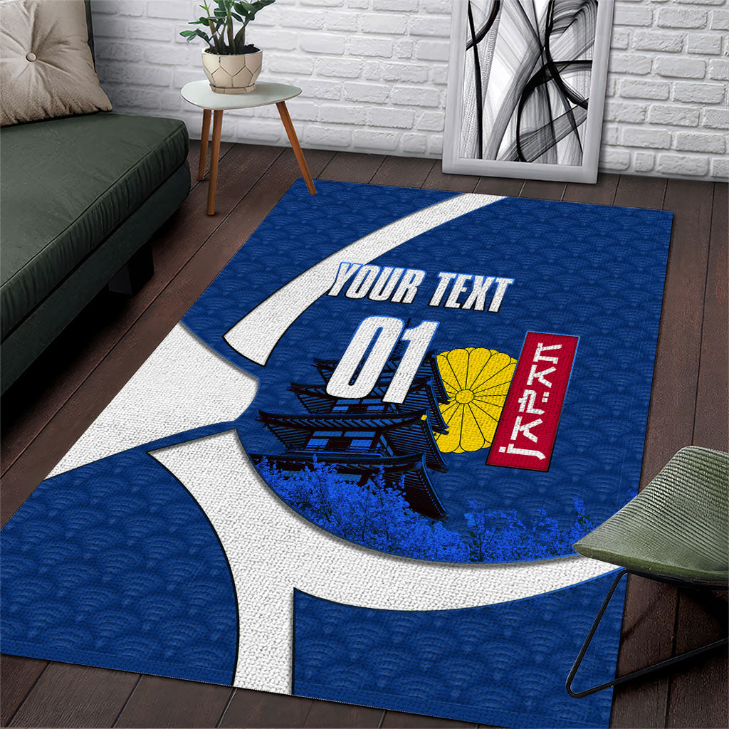 Personalized Japan Football Kitsune Mascot Area Rug Japanese Pagoda Kitsune Mask Blue Samurai Style