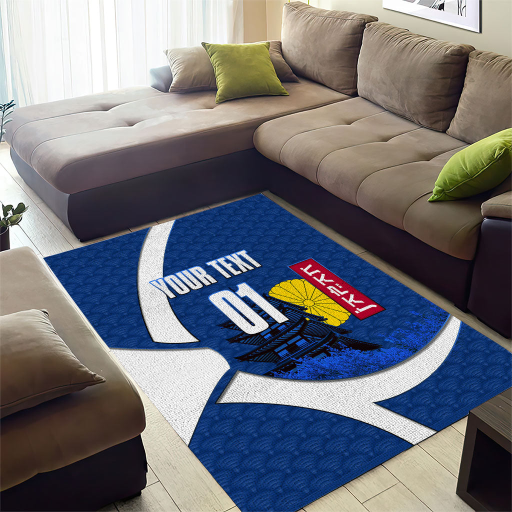 Personalized Japan Football Kitsune Mascot Area Rug Japanese Pagoda Kitsune Mask Blue Samurai Style