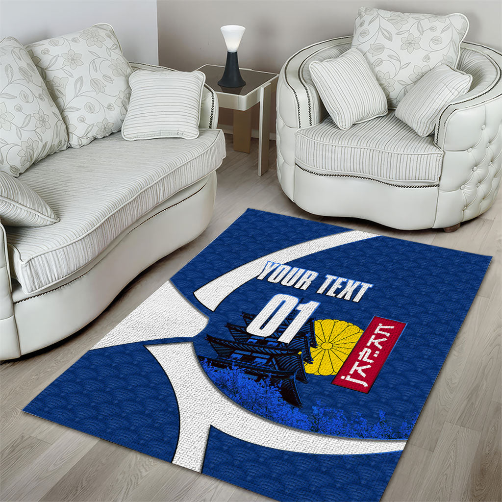 Personalized Japan Football Kitsune Mascot Area Rug Japanese Pagoda Kitsune Mask Blue Samurai Style