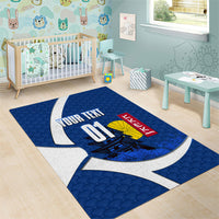 Personalized Japan Football Kitsune Mascot Area Rug Japanese Pagoda Kitsune Mask Blue Samurai Style