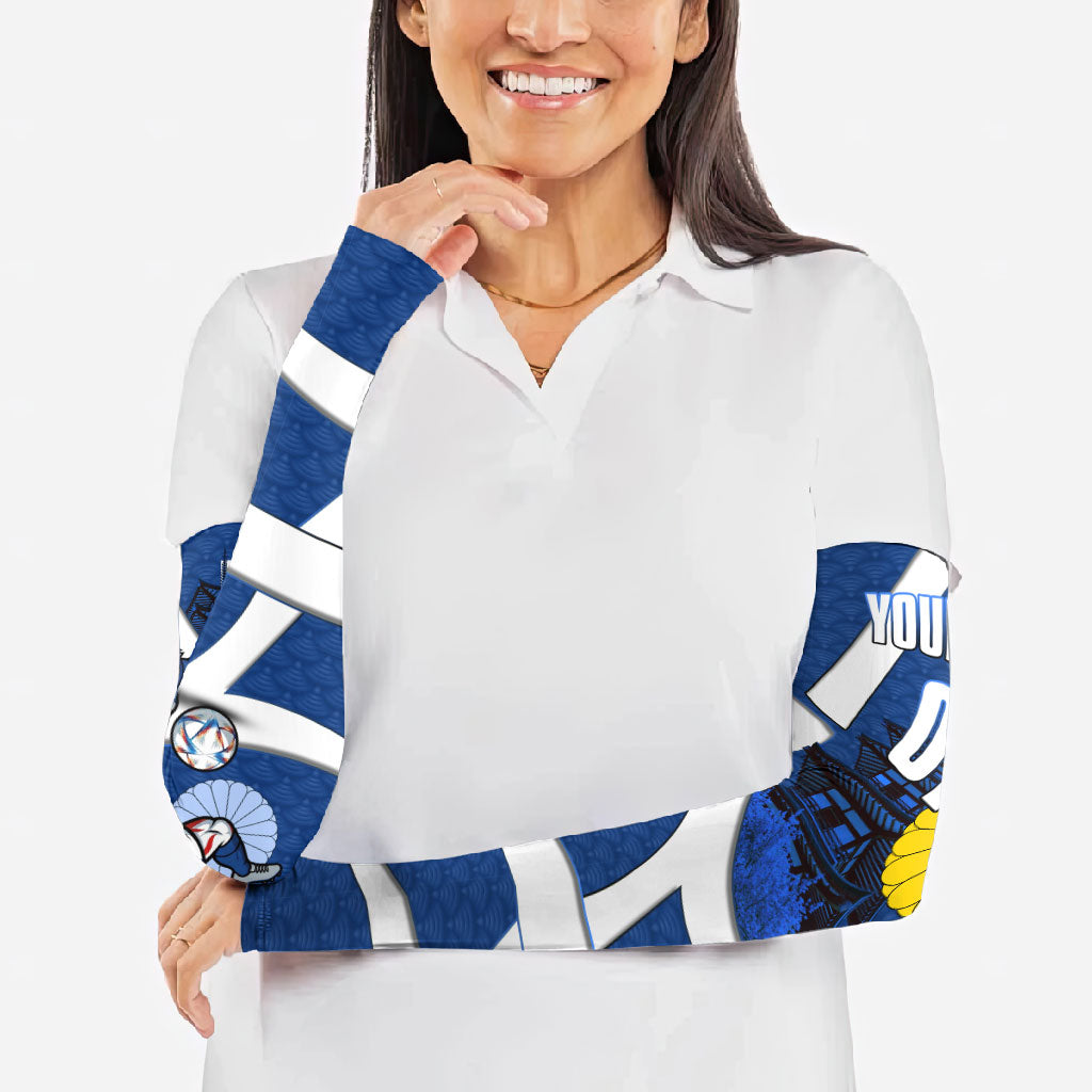 Personalized Japan Football Kitsune Mascot Arm Sleeves Japanese Pagoda Kitsune Mask Blue Samurai Style